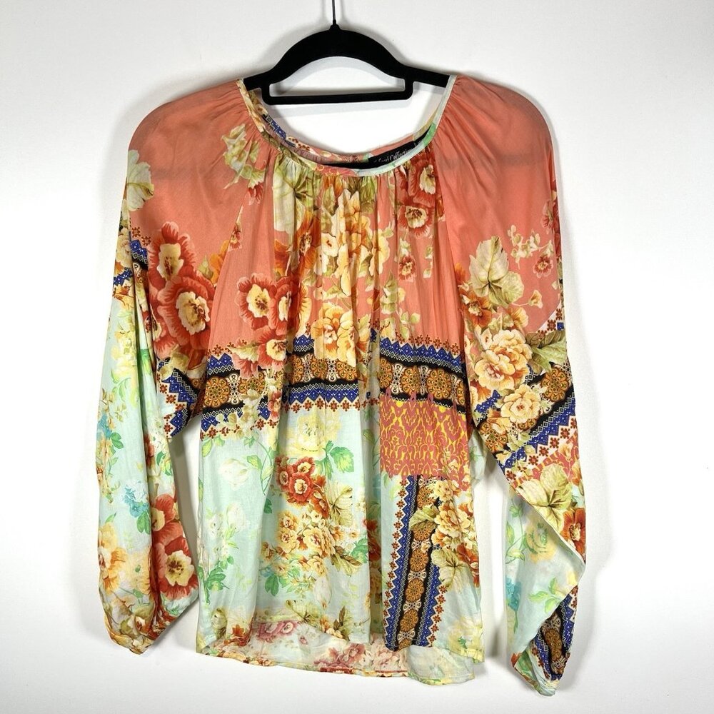 Tolani Tunic Top Size XS Floral 100% Modal Colorful Long Sleeve Boho Peasant